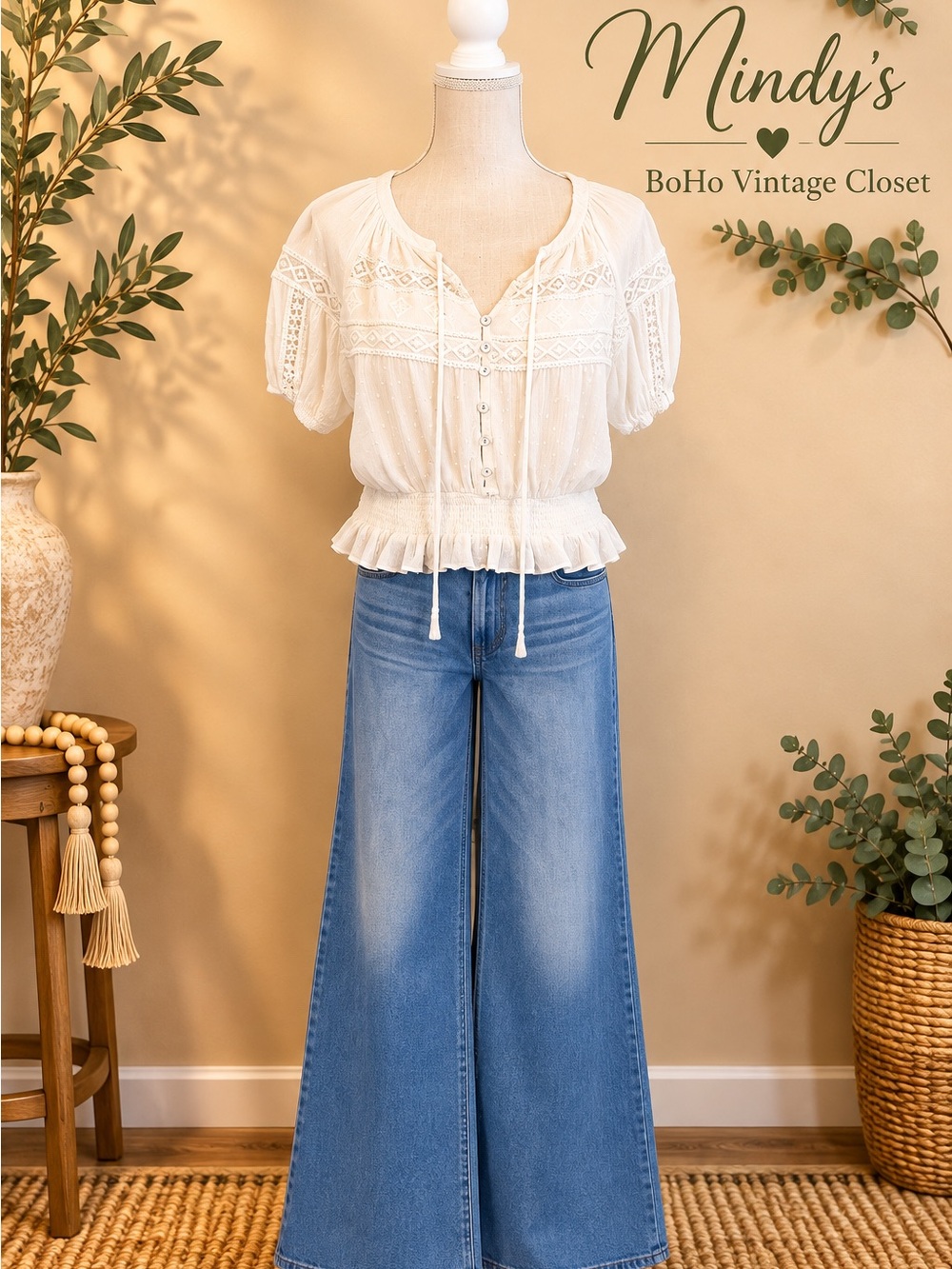 Miss Me Cream Boho Lace Peasant Blouse